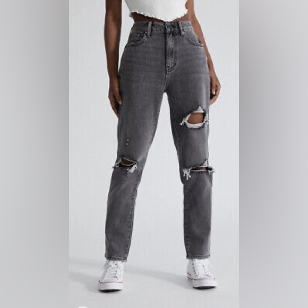 PacSun Faded Black Ripped distress Mom Jeans size 28